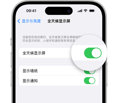 汶上苹果15预约维修分享iPhone15如何设置全天候显示屏幕可见 